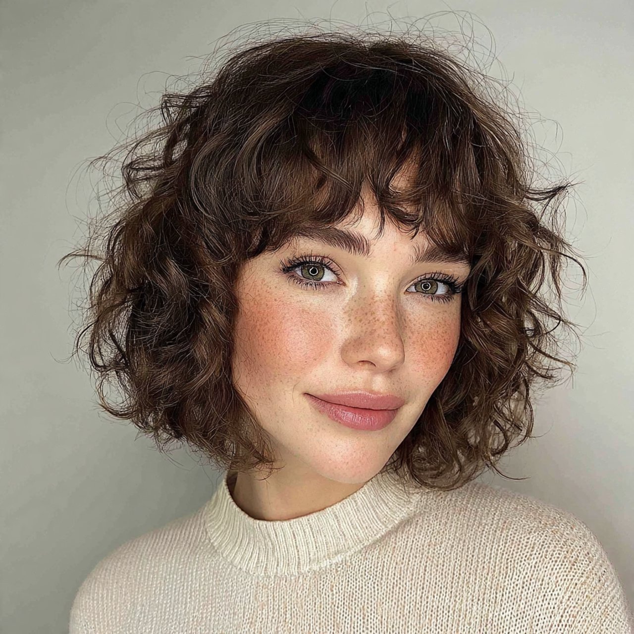 curly bob with bangs for short hairs