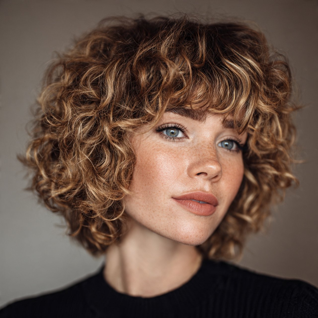 curly bob with highlights for short hairs