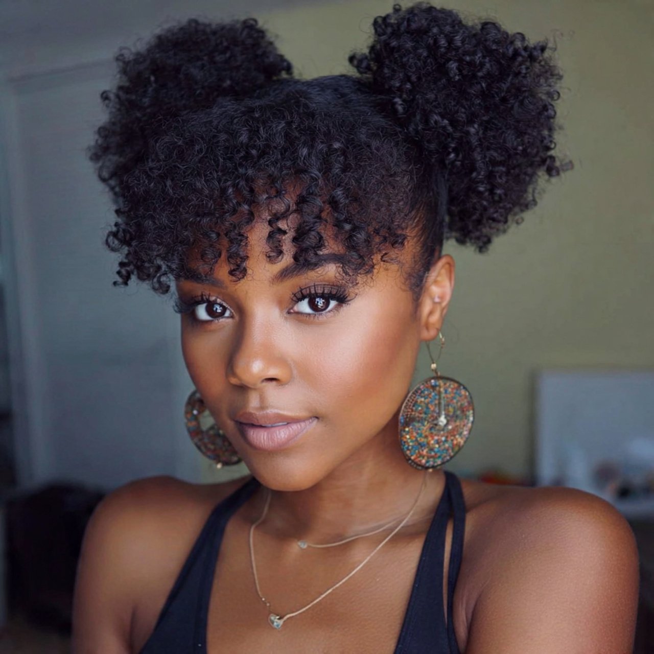 cute curly afro puff