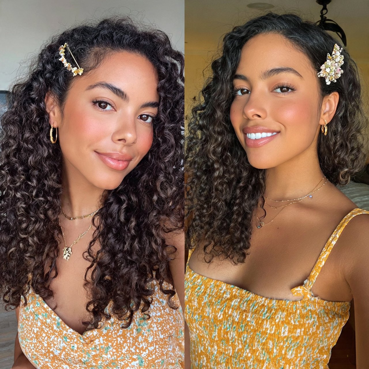 cute curly hair with clips or accessories