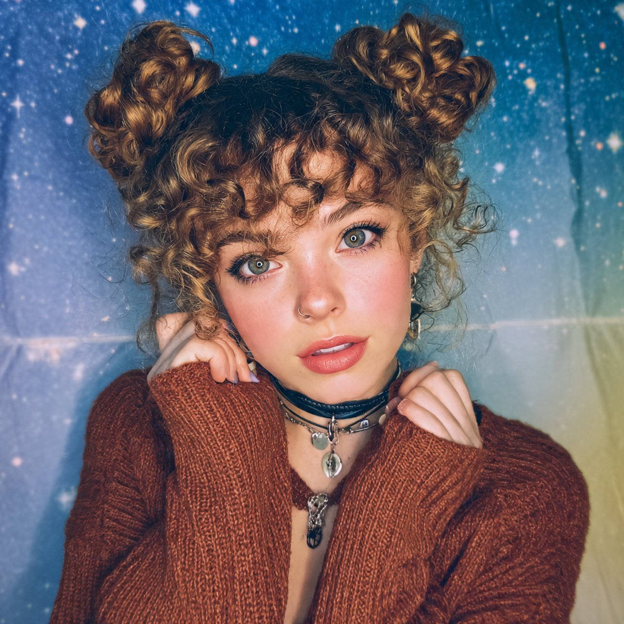 cute curly space buns