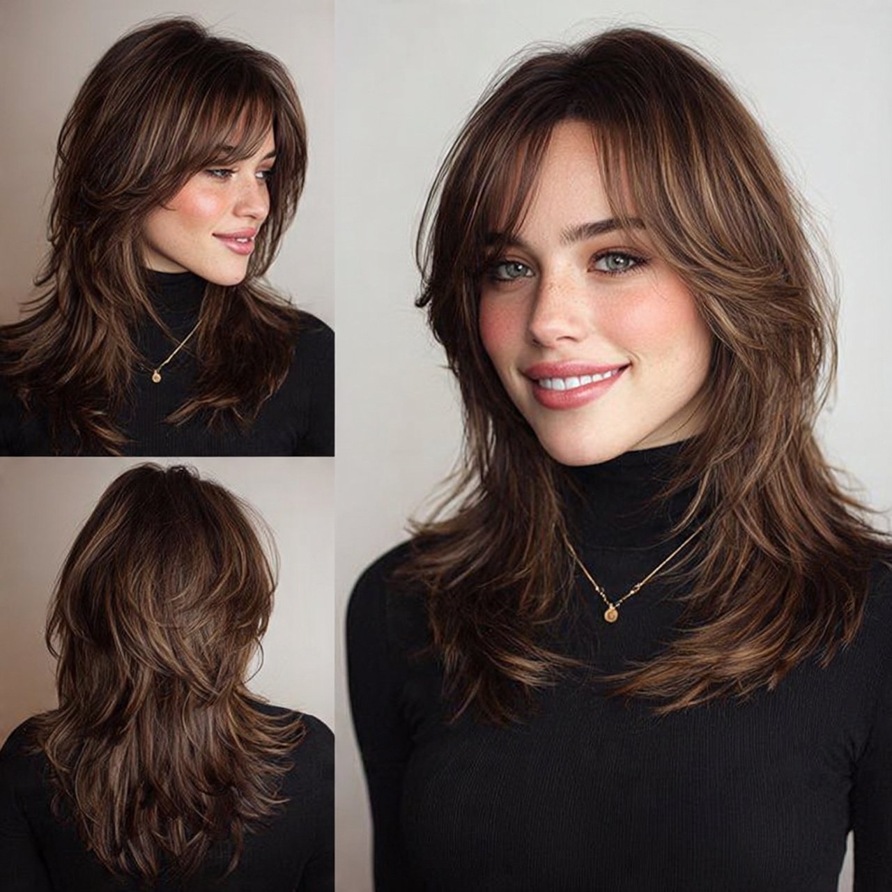 Layered Hair with Side Swept Bangs