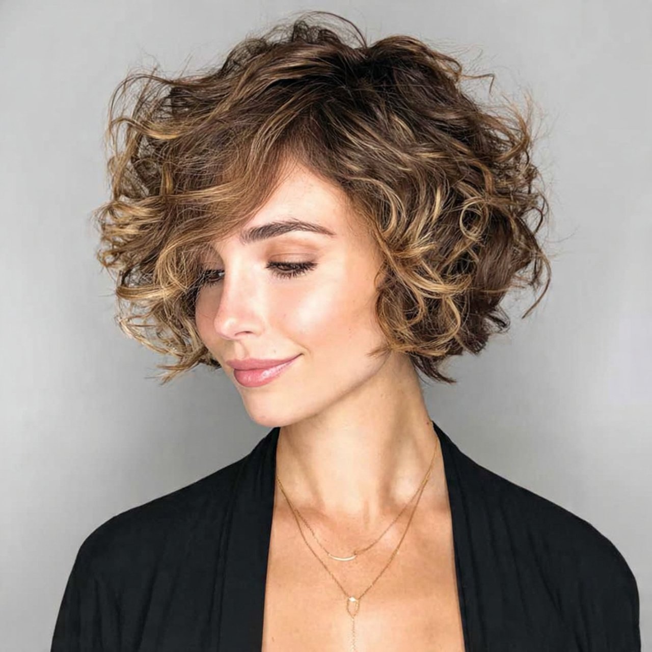 side parted curly bob for short hairs