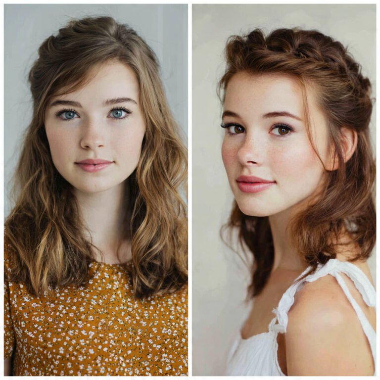 14 Trending Wedding Hairstyles for Medium Length Hair You'll Love 18 Two girls with different hairstyles.