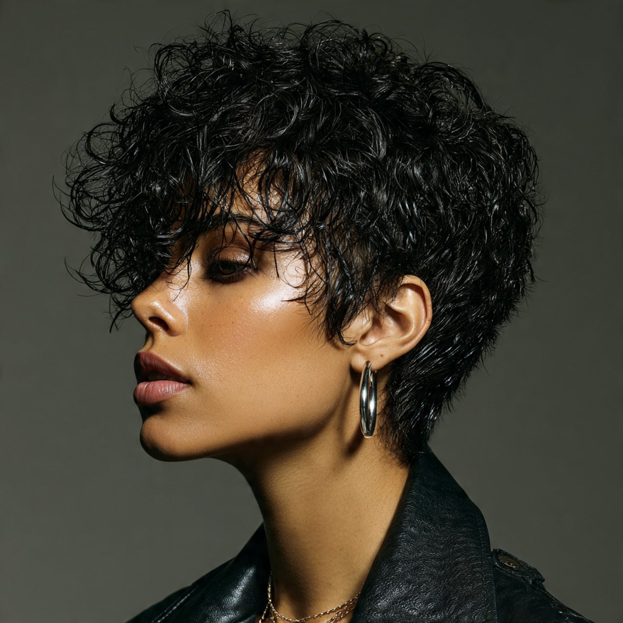 wet look curly style for short hairs