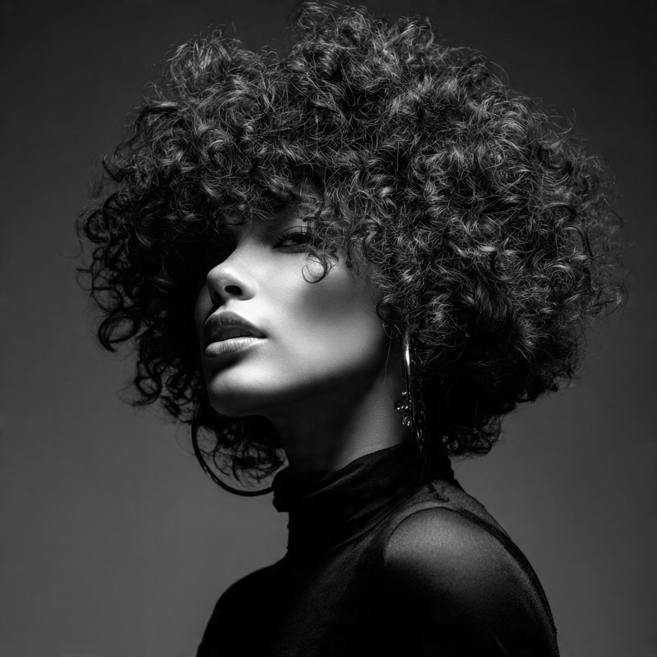 a single portrait of a person with a voluminous wo