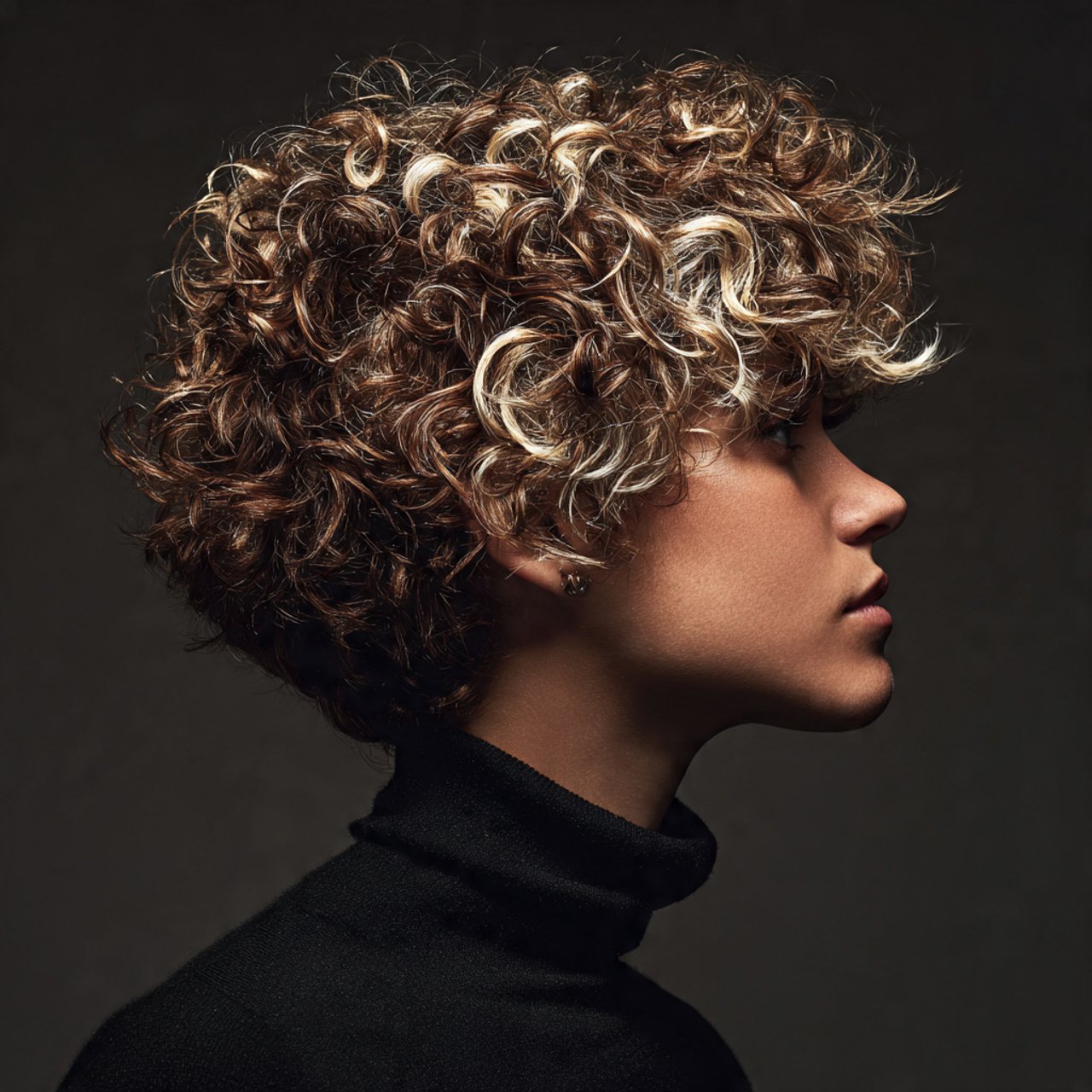a single portrait photo of a person with a curly w