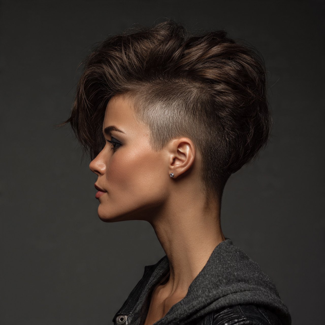 a woman with thick hair styled in a modern undercu