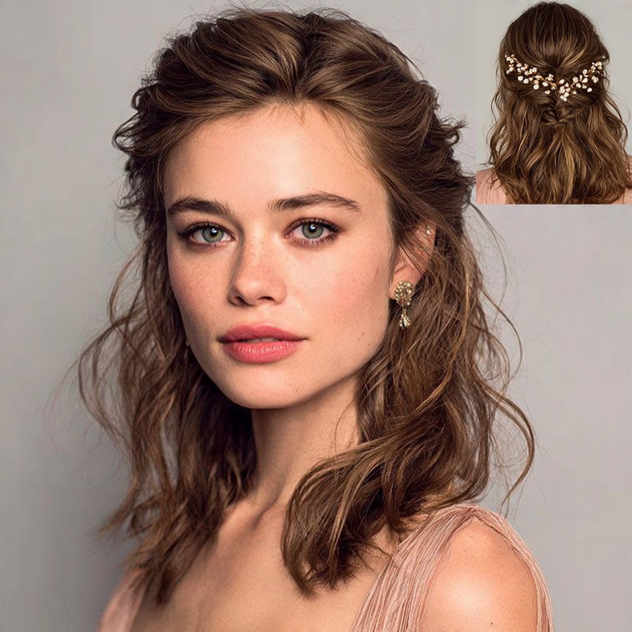 accessorized half up style prom hairstyles for med