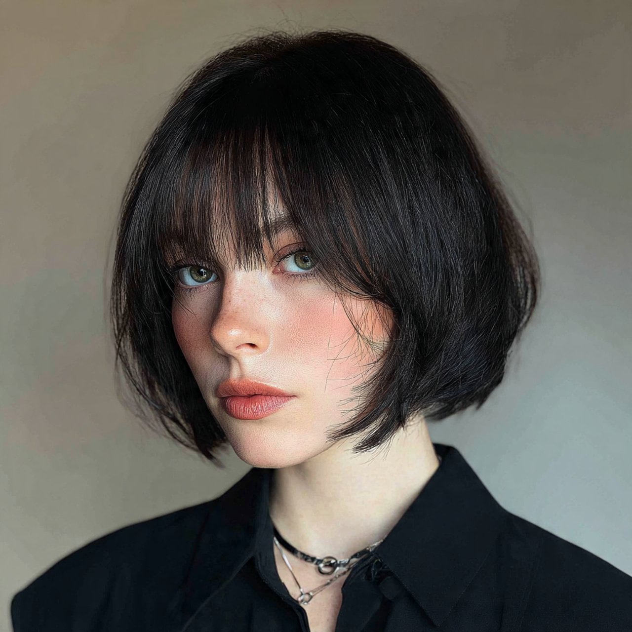 asymmetrical bob with curtain bangs hairstyle