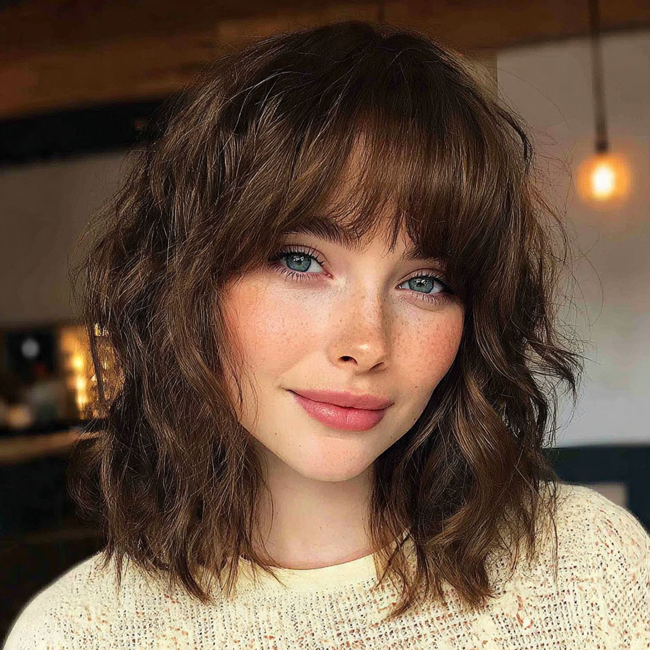 17 Short Curtain Bangs Ideas for a Fresh, Trendy Look 12 beach wave short curtain bangs hairstyle