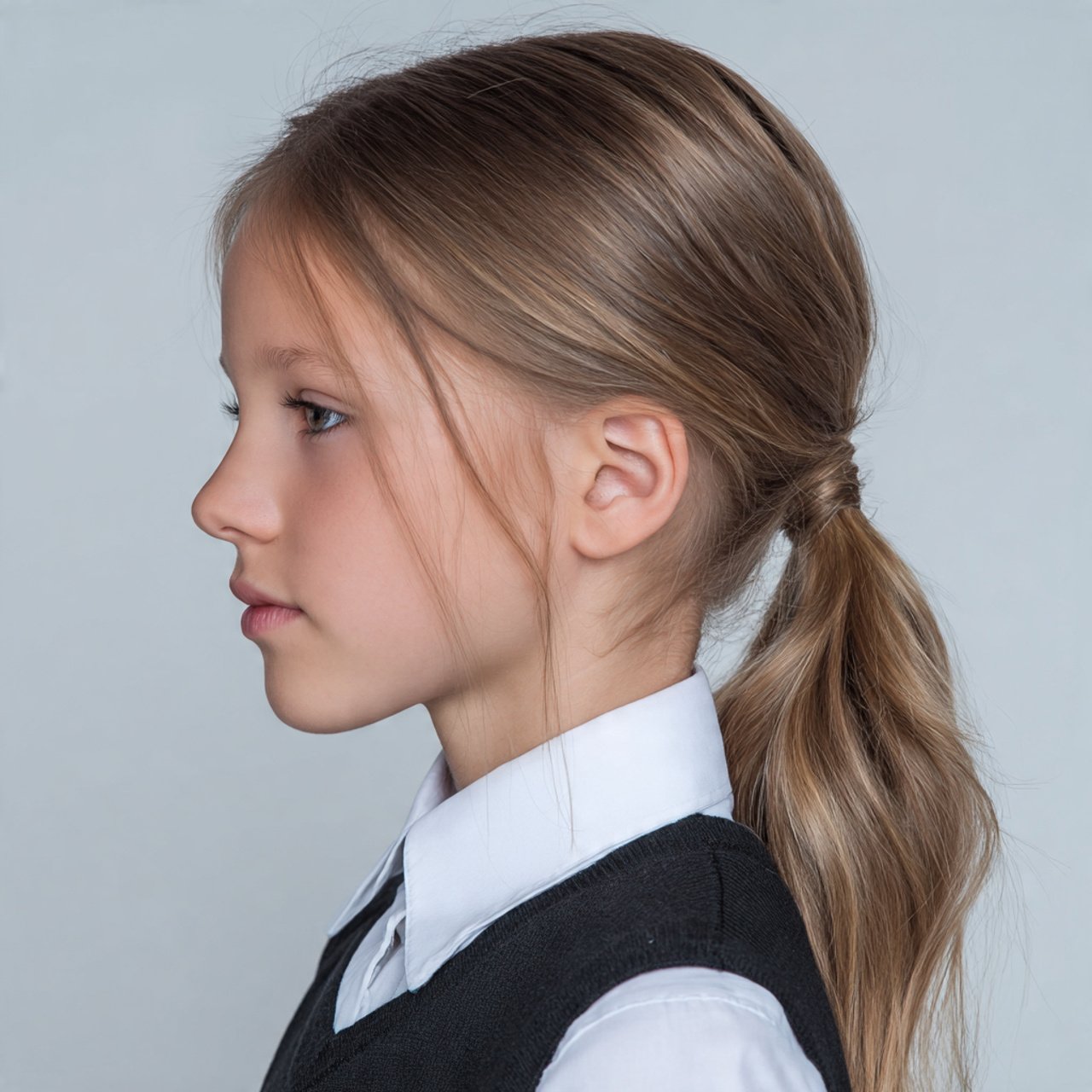 classic low ponytail hairstyle for school neat and