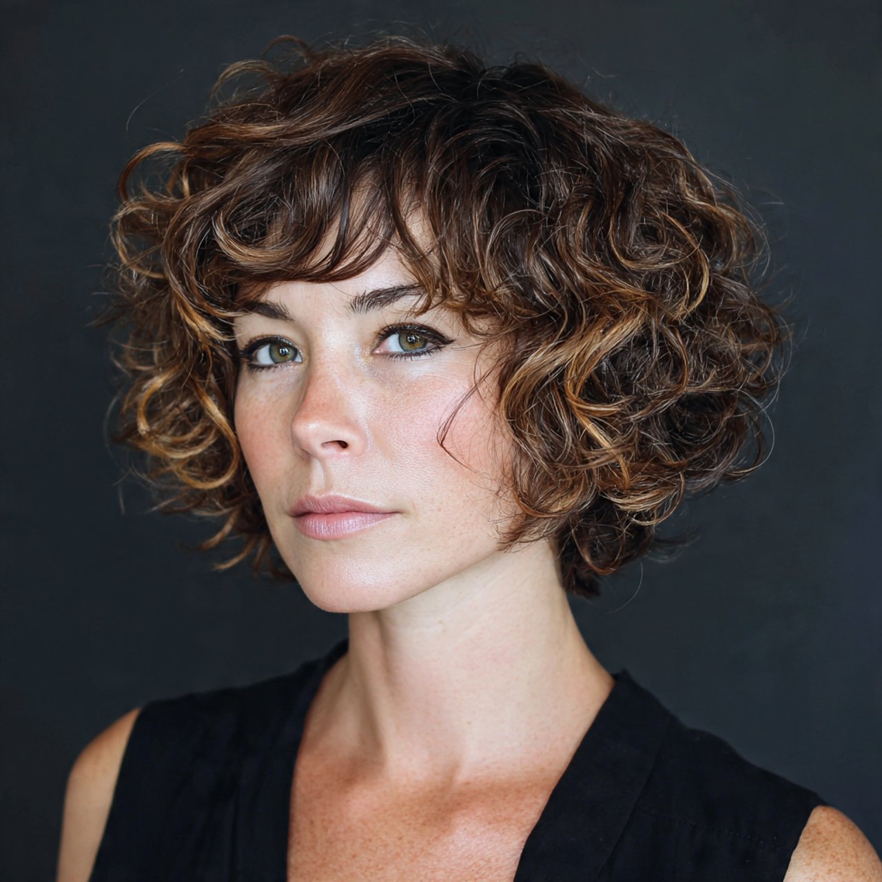 curly bob with highlights hairstyle