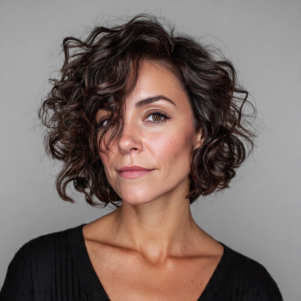 curly bob with side part for short hair