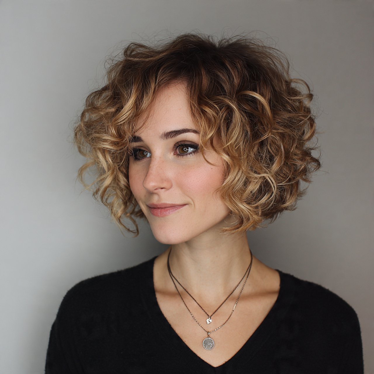 curly bob with side part hairstyle