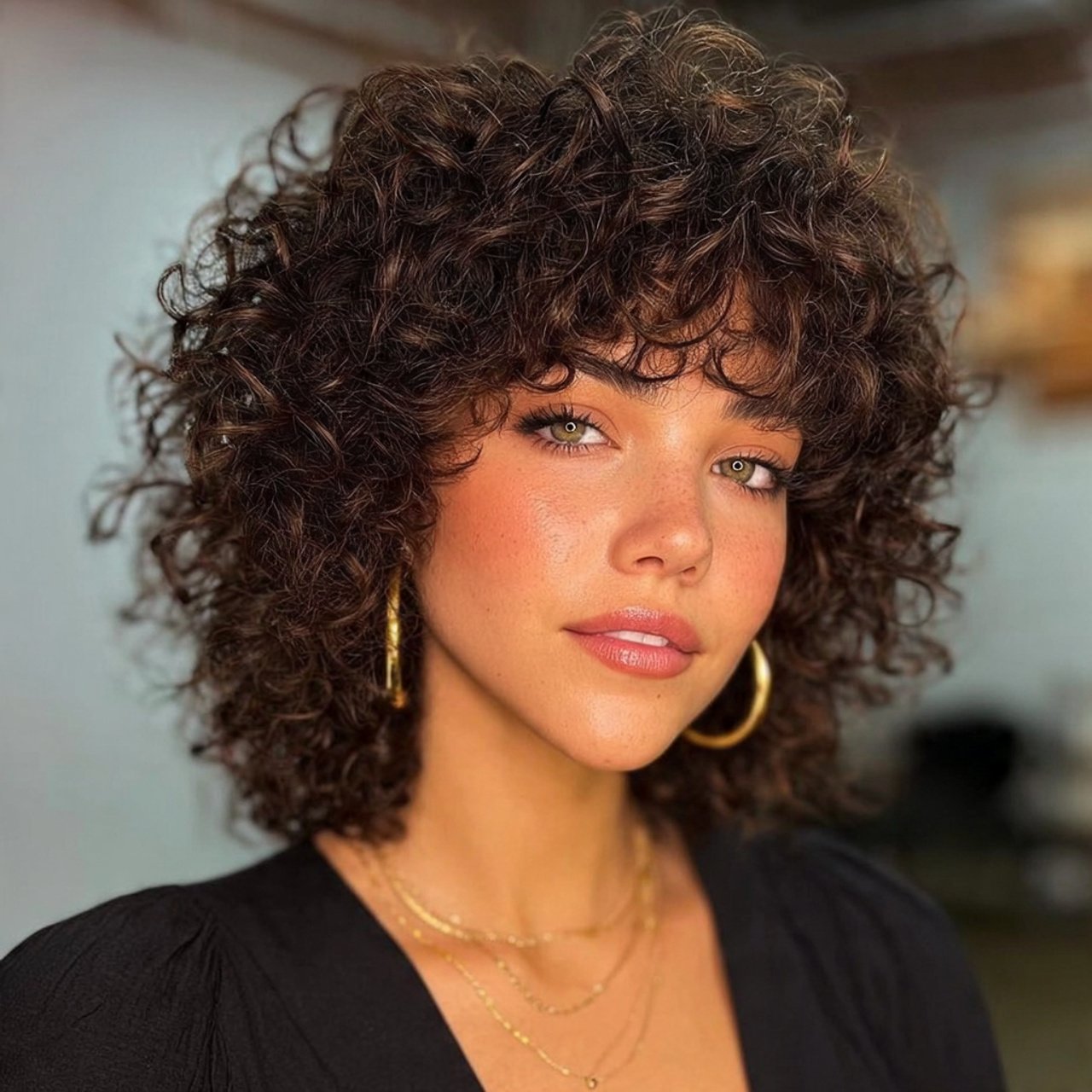 curly curtain bangs bob hairstyle