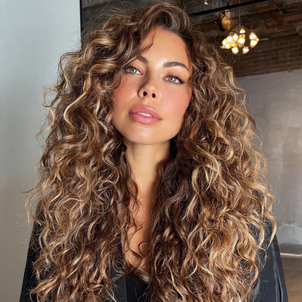 curly hair with middle part