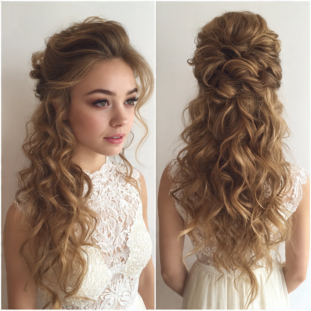 curly half up volume style prom hairstyles