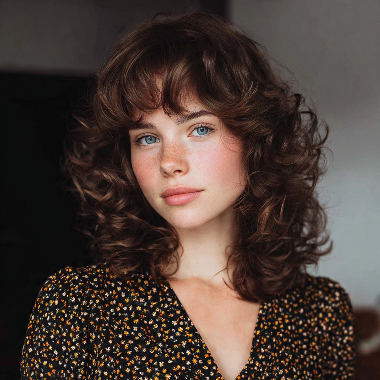curly medium length hairstyle with voluminous curt