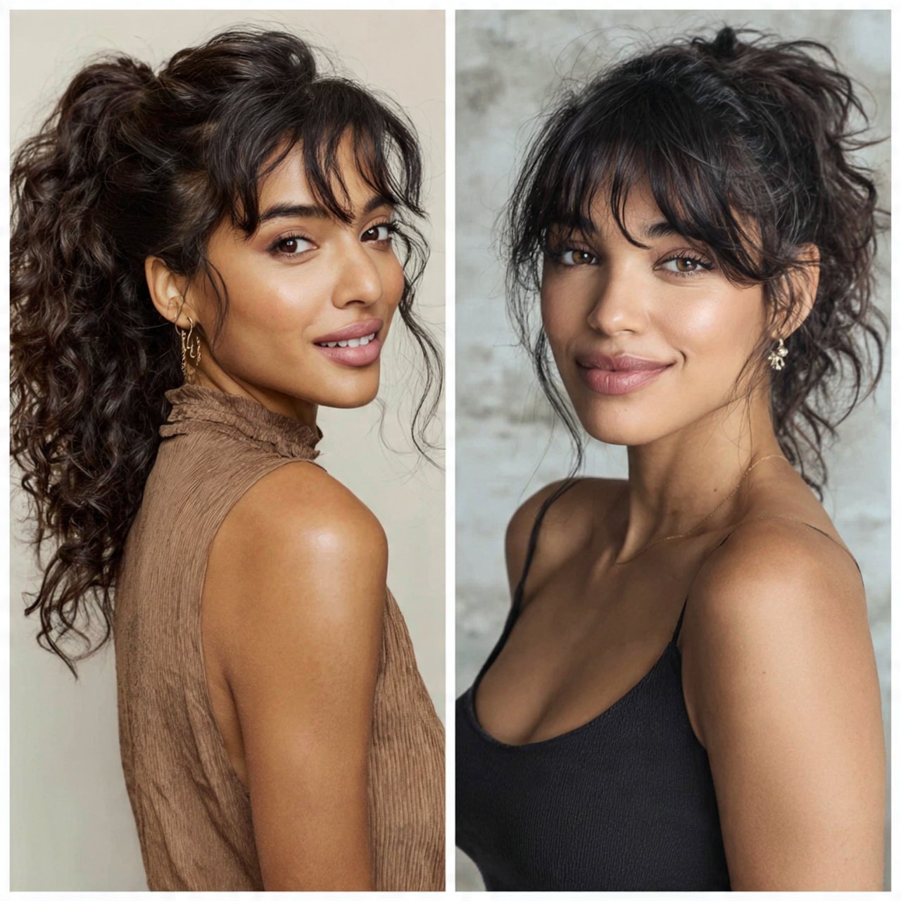 curly ponytail hairstyles with bangs