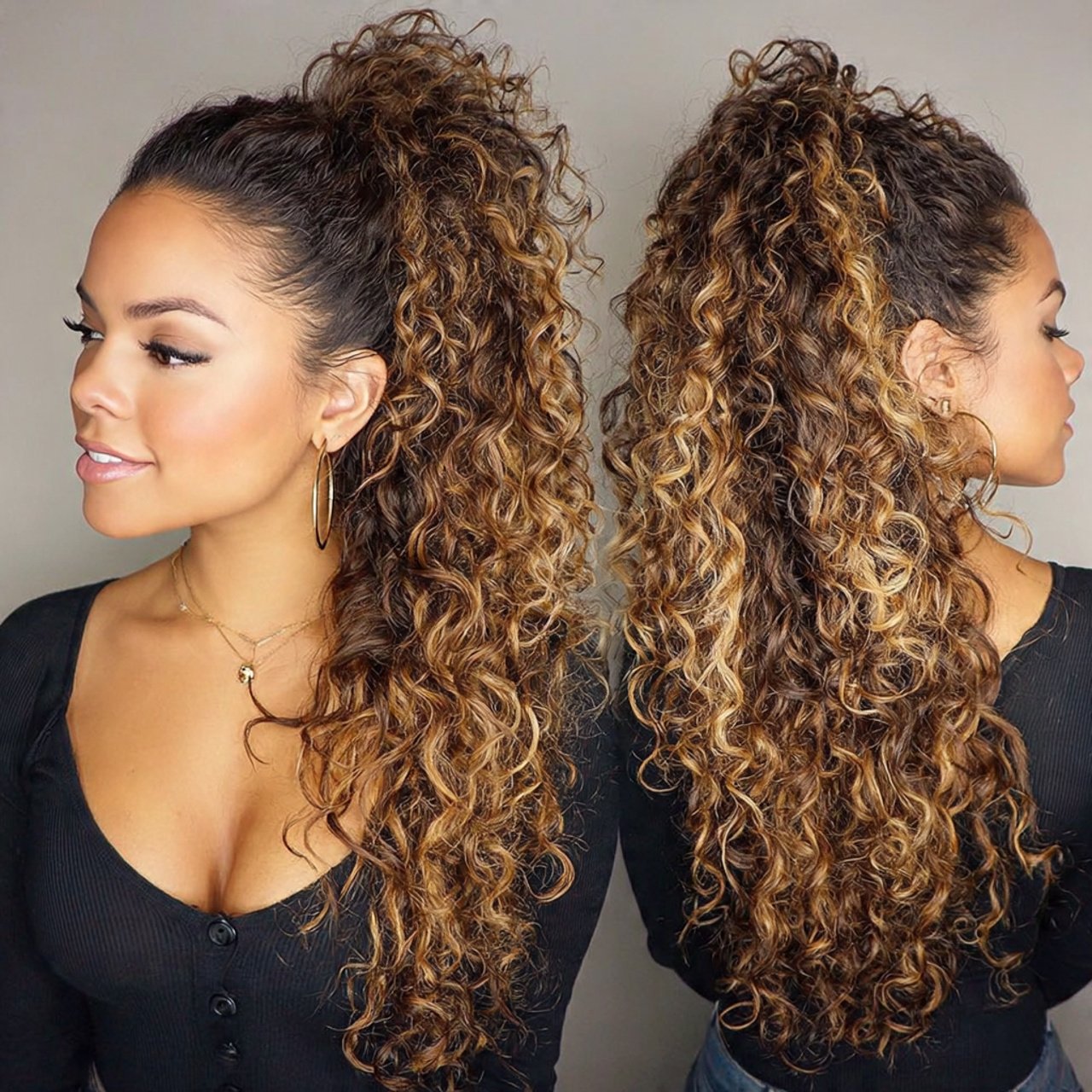 curly ponytail hairstyles with highlights