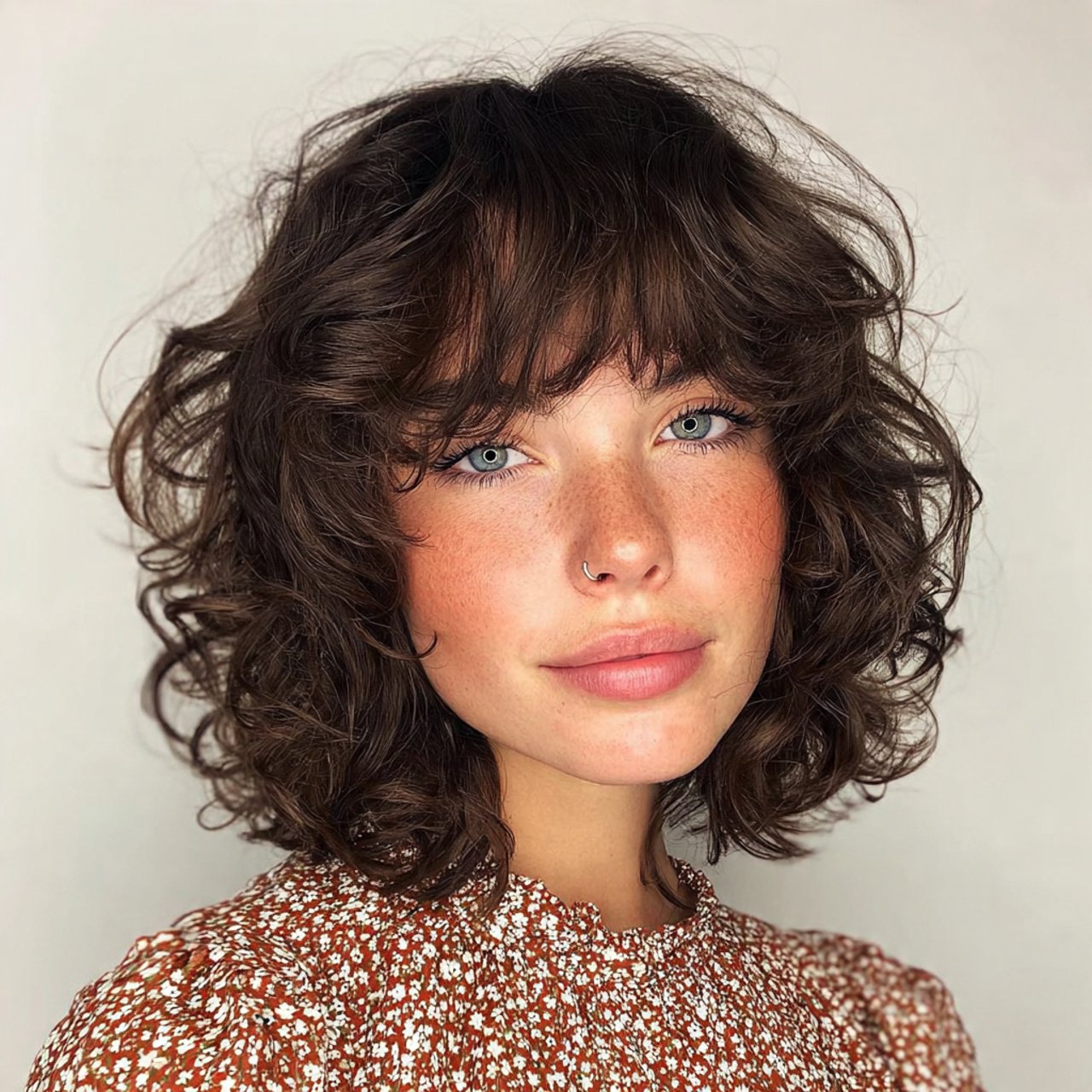 curly short hair with curtain bangs hairstyle