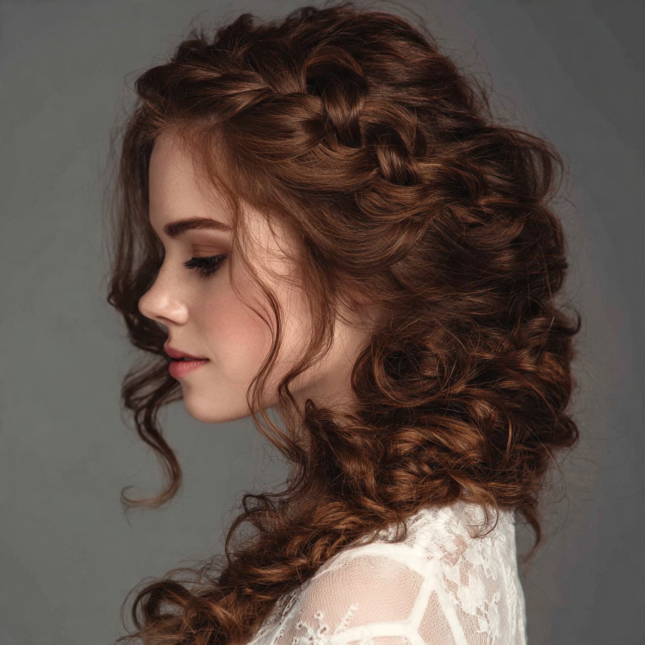 curly side braid hairstyles beautiful woman with v