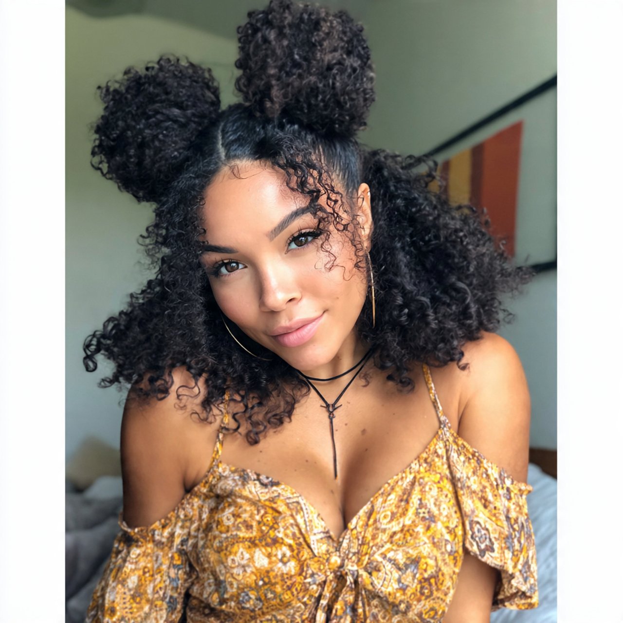 curly space bun hairstyles