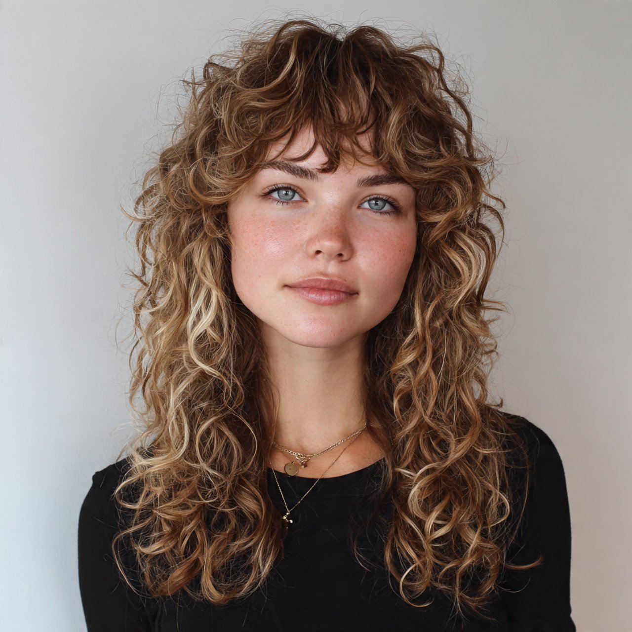 curly wolf cut with curtain bangs hairstyle
