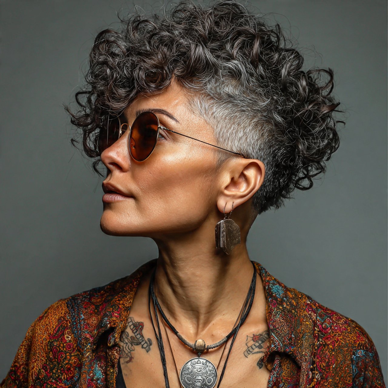 curly wolf cut with undercut hairstyle