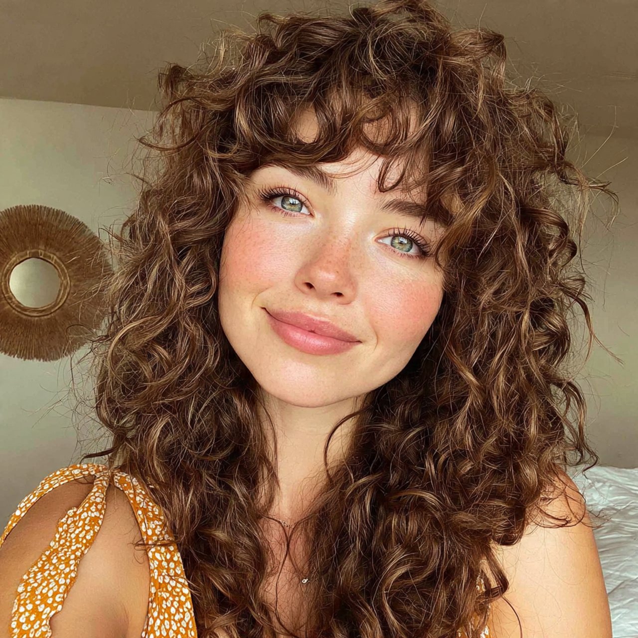 curtain bangs curly hairstyle