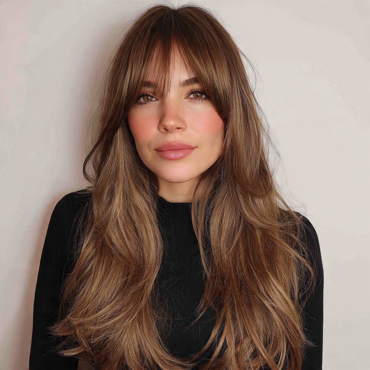 curtain bangs hairstyle with long hair