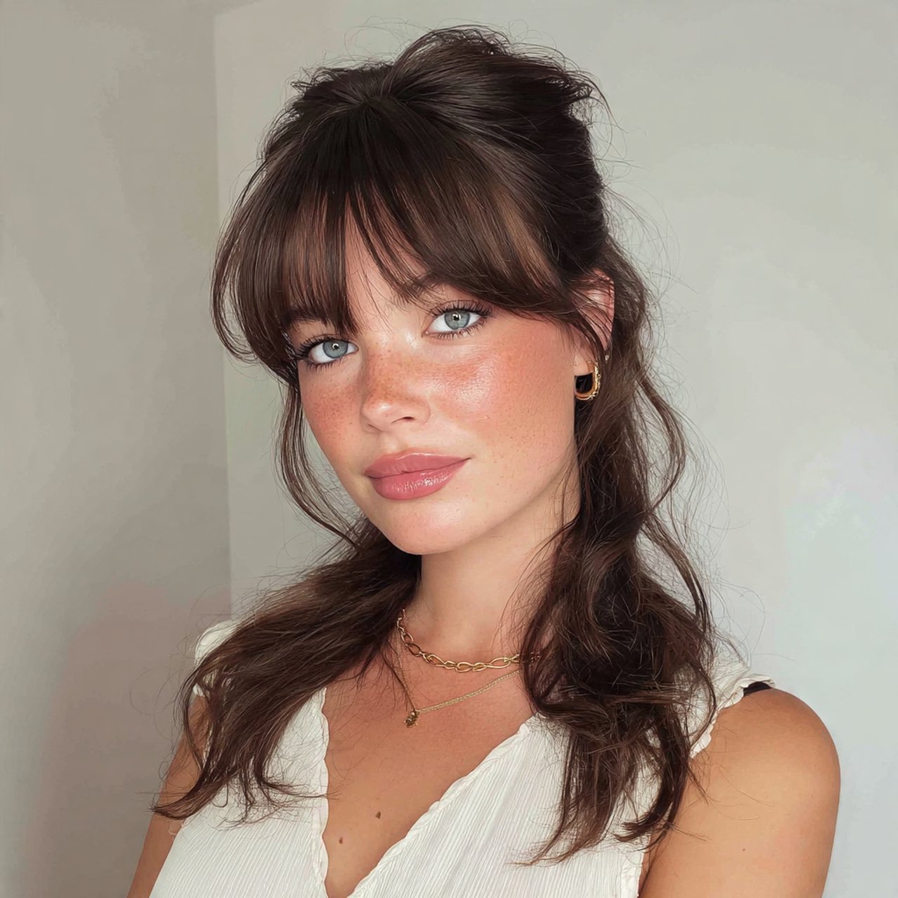 curtain bangs half up hairstyle