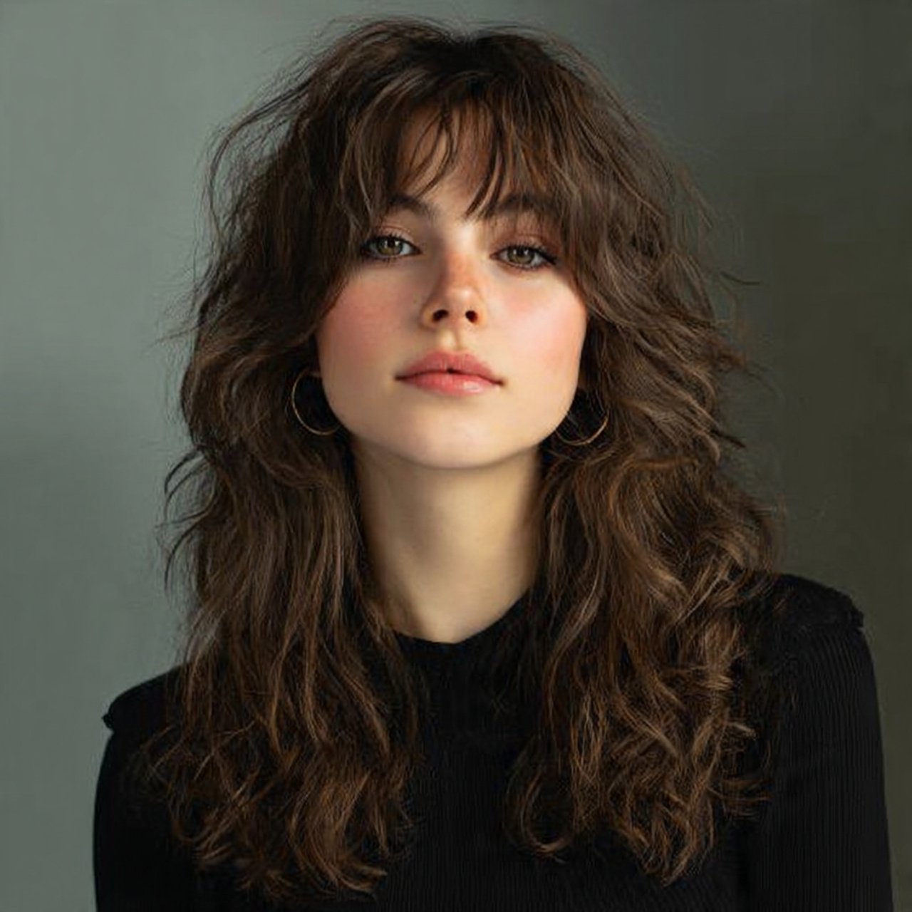 curtain bangs wavy hair with layers hairstyle sing
