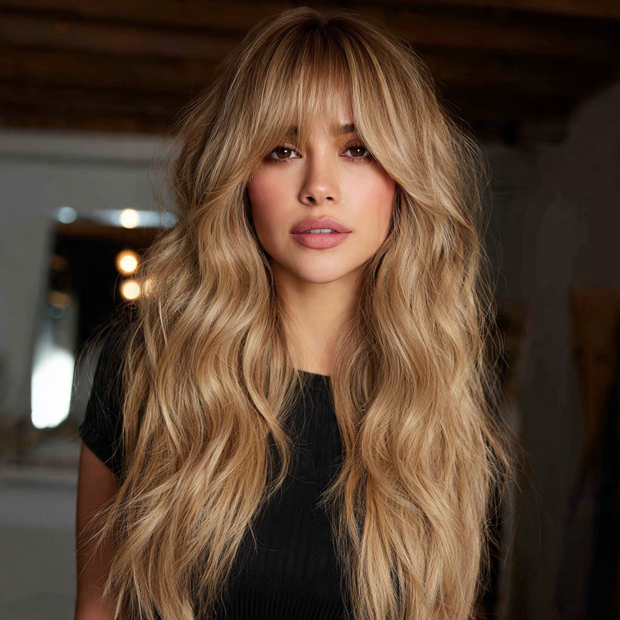 curtain bangs with balayage hairstyle 1