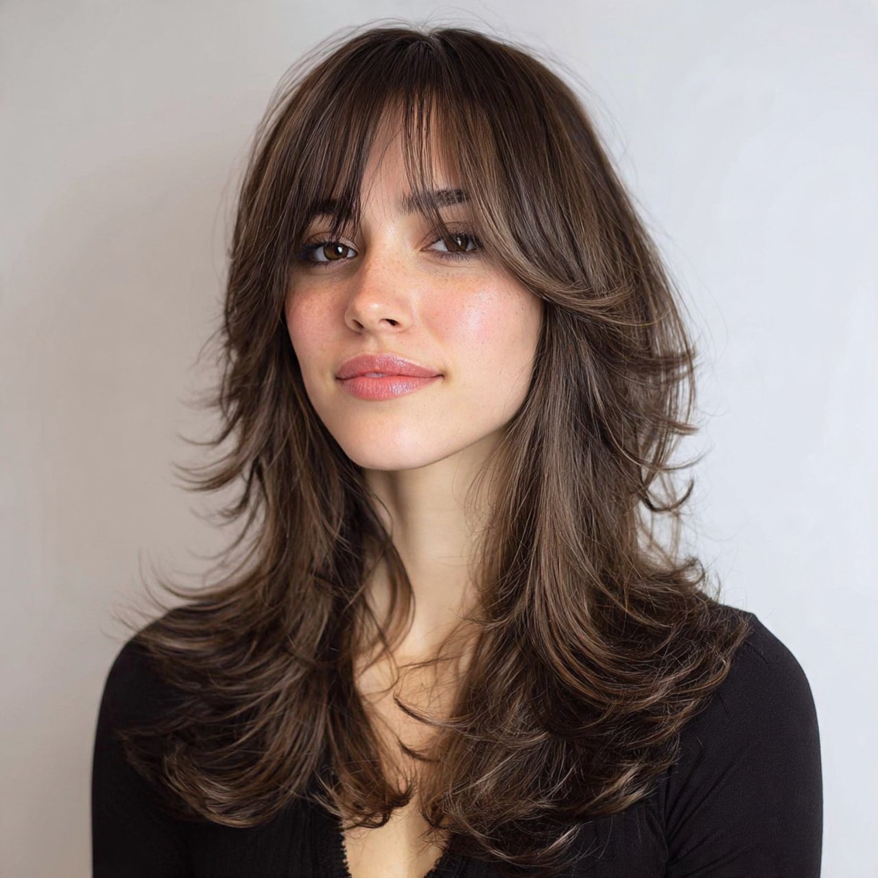 curtain bangs with face framing layers hairstyle 1