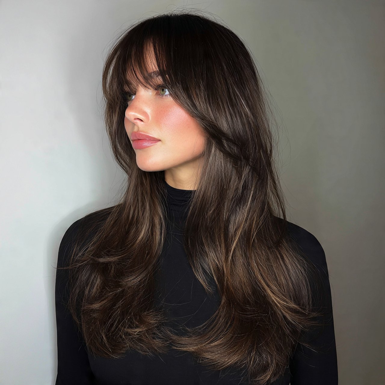 curtain bangs with long layers hairstyle