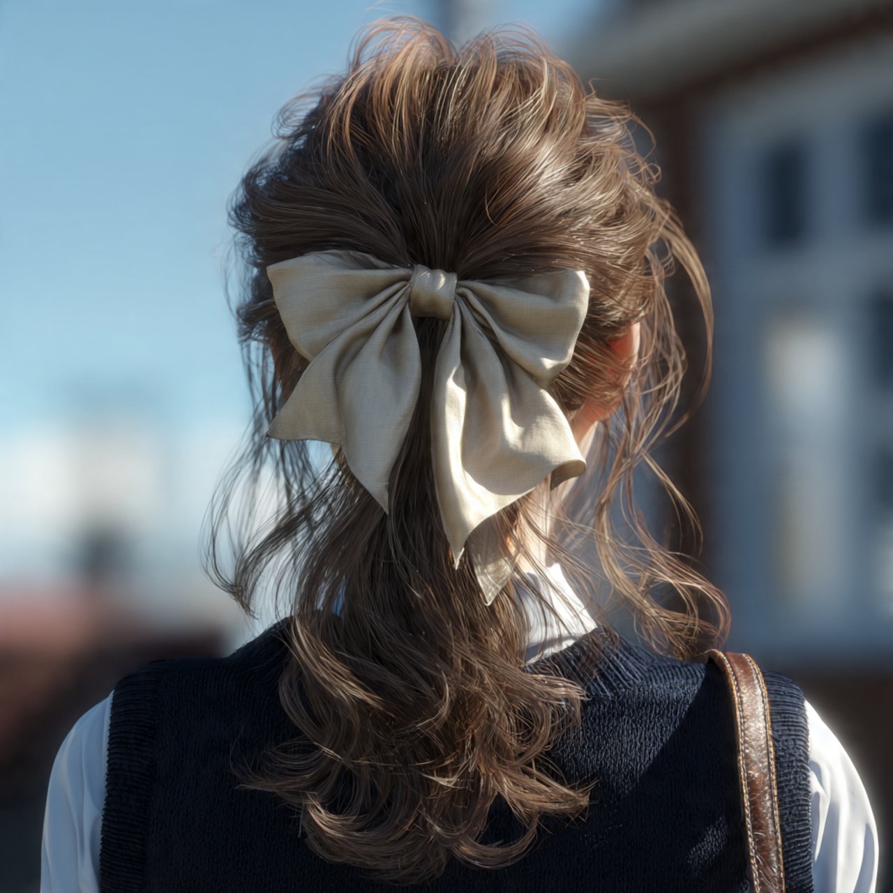 cute school hairstyle half up bow style single gir 1