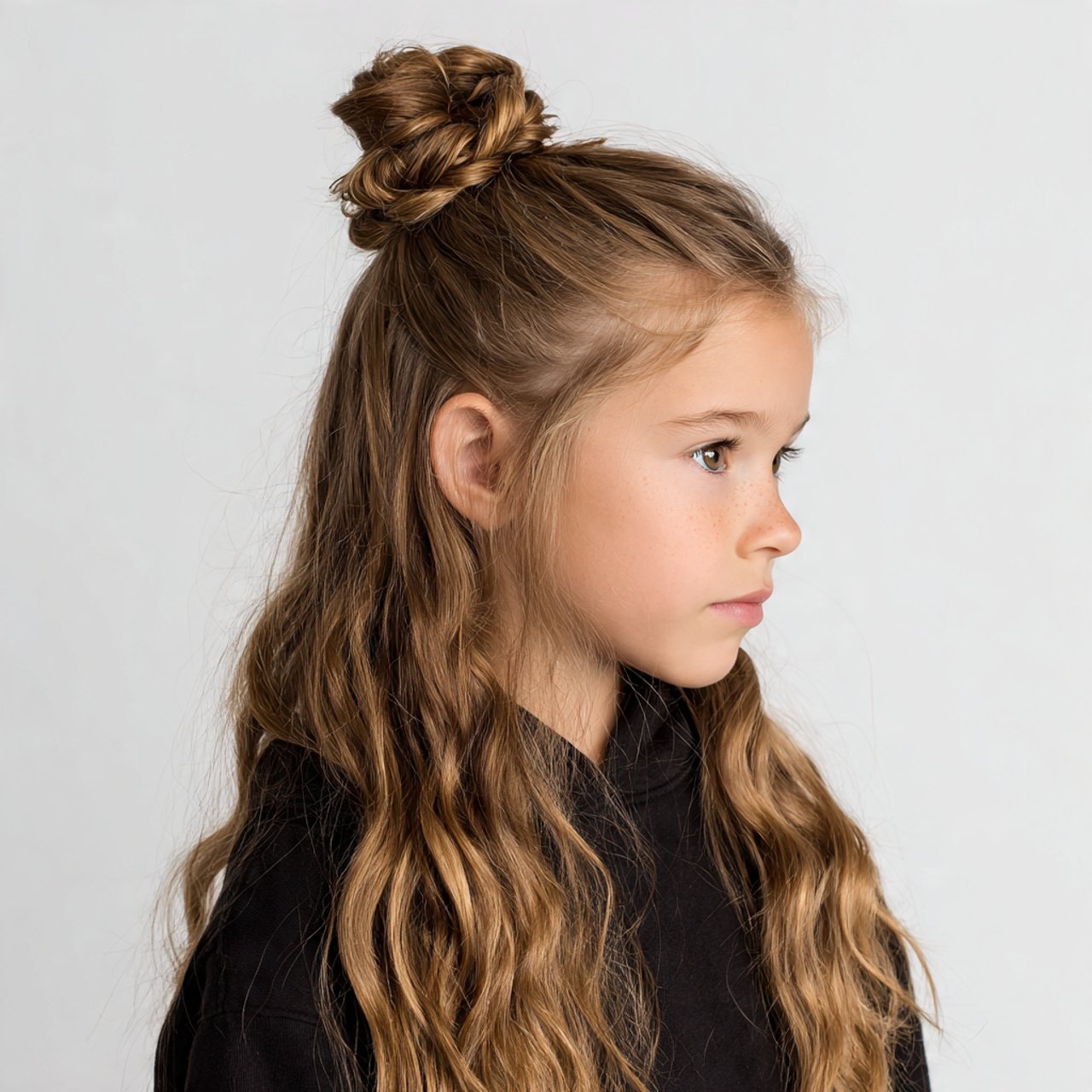 easy school hairstyle half up bun on a teenage gir 1