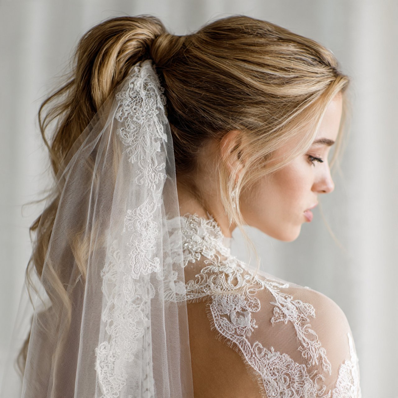 elegant bridal ponytail hairstyles with wedding ve