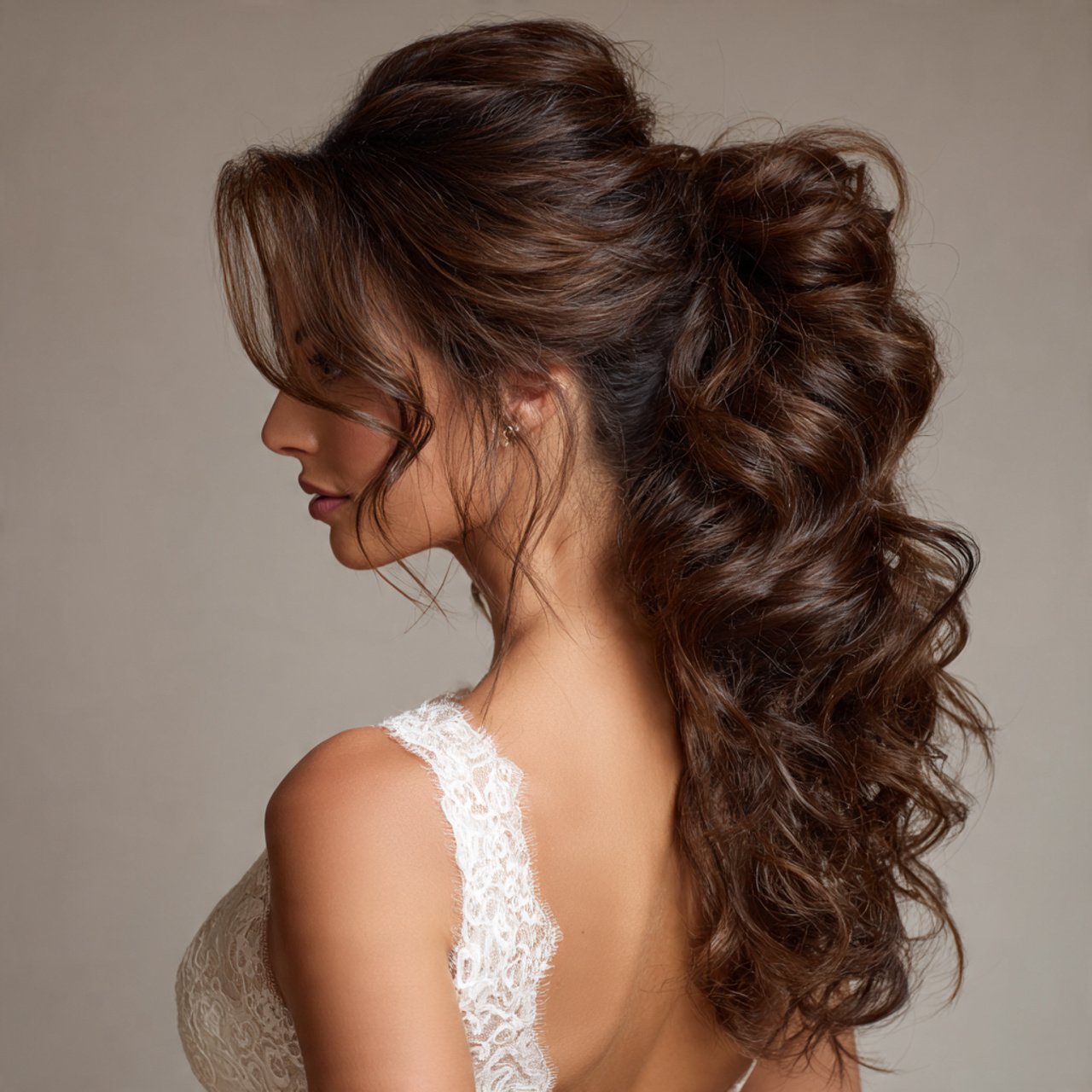 elegant wedding ponytail hairstyle with voluminous