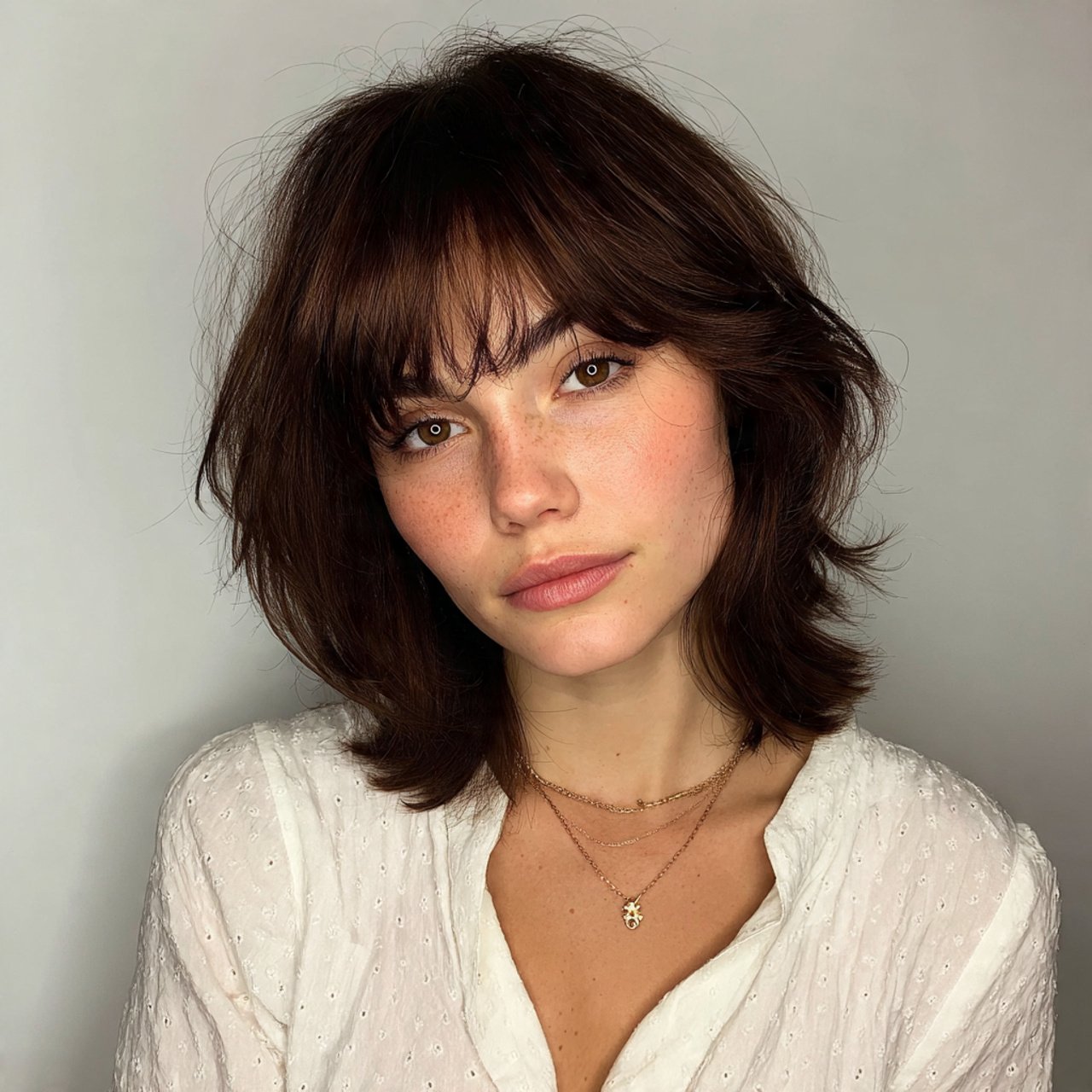 feathered short hair with curtain bangs hairstyle