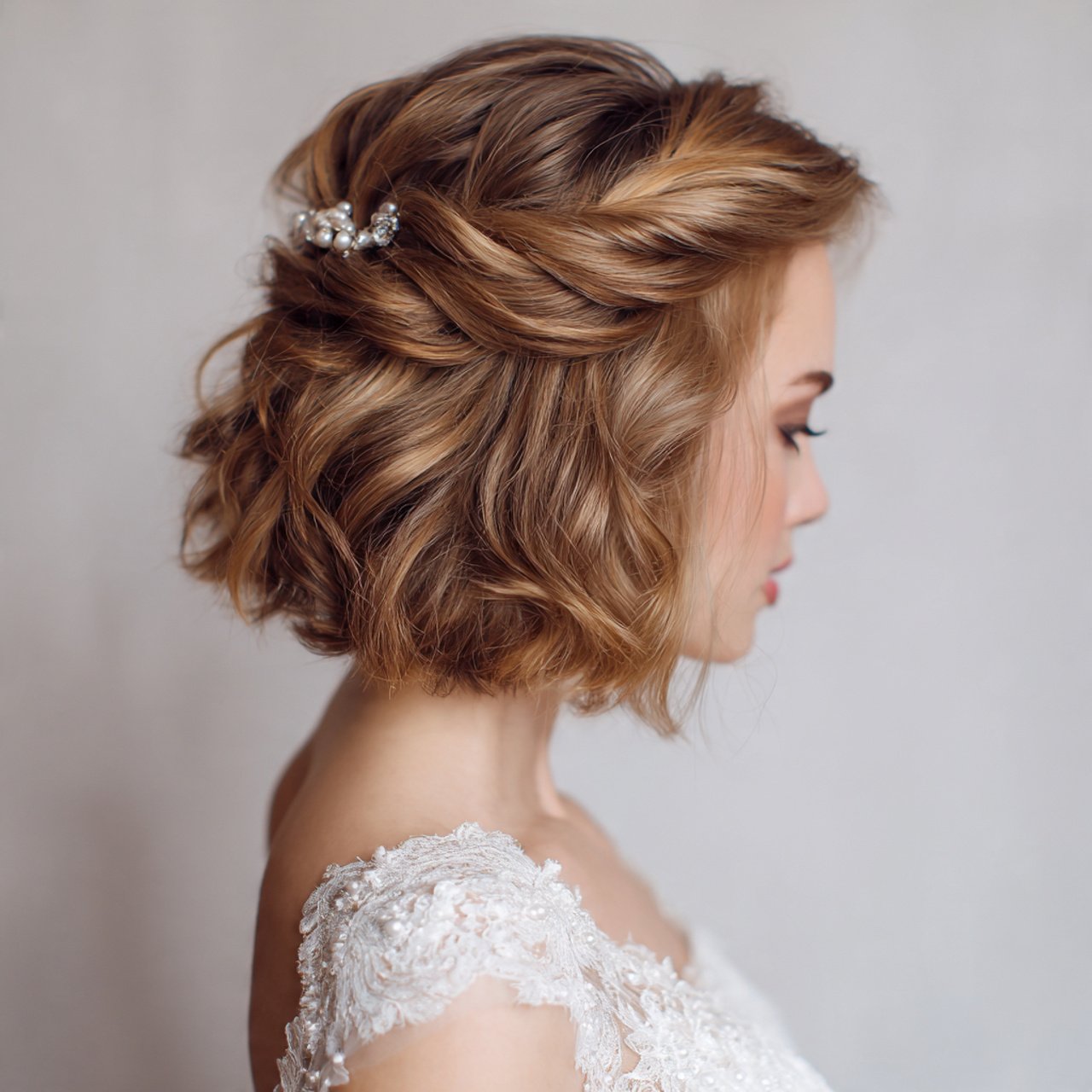 half up bridal wedding hairstyles for short hair