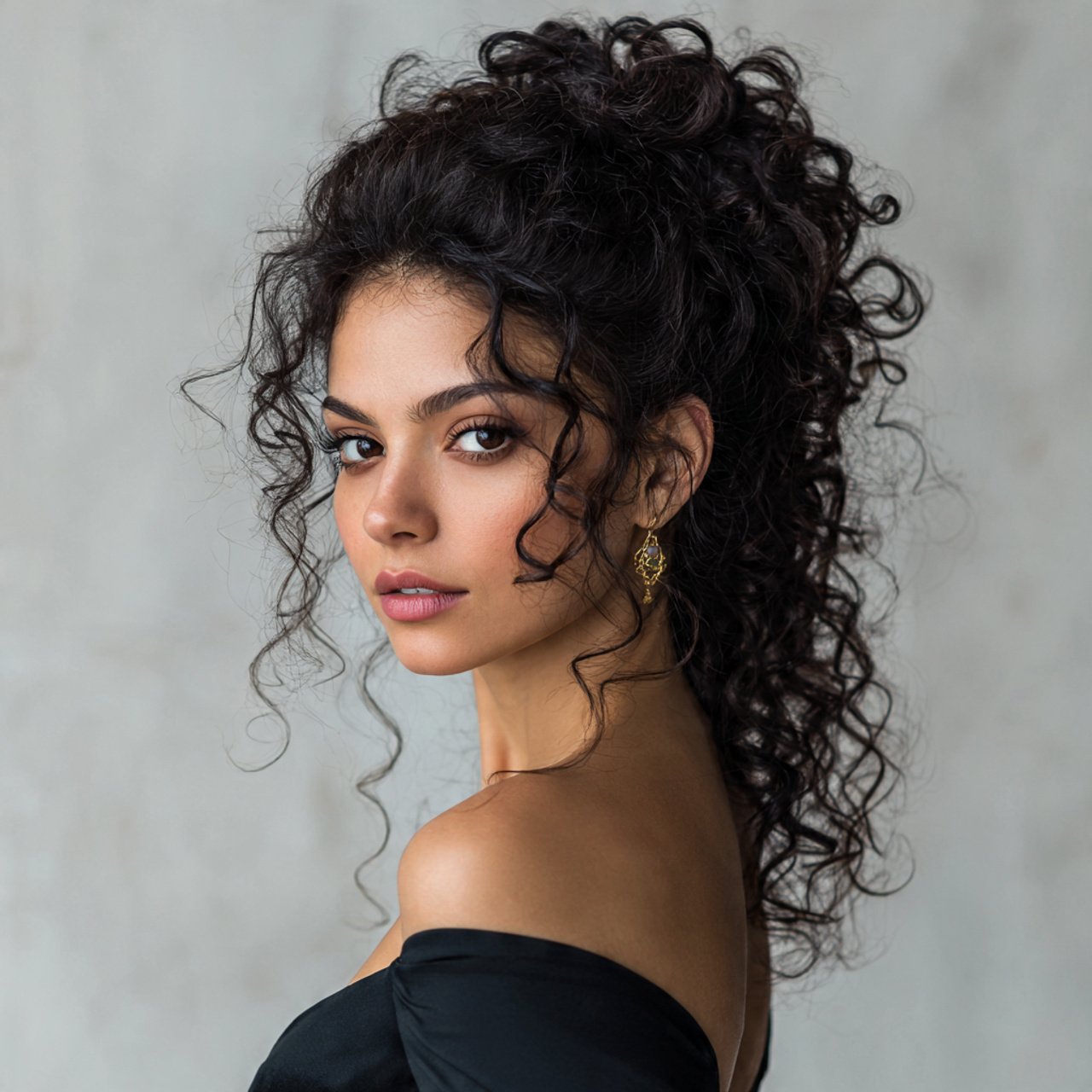 half up curly hairstyles beautiful woman with volu