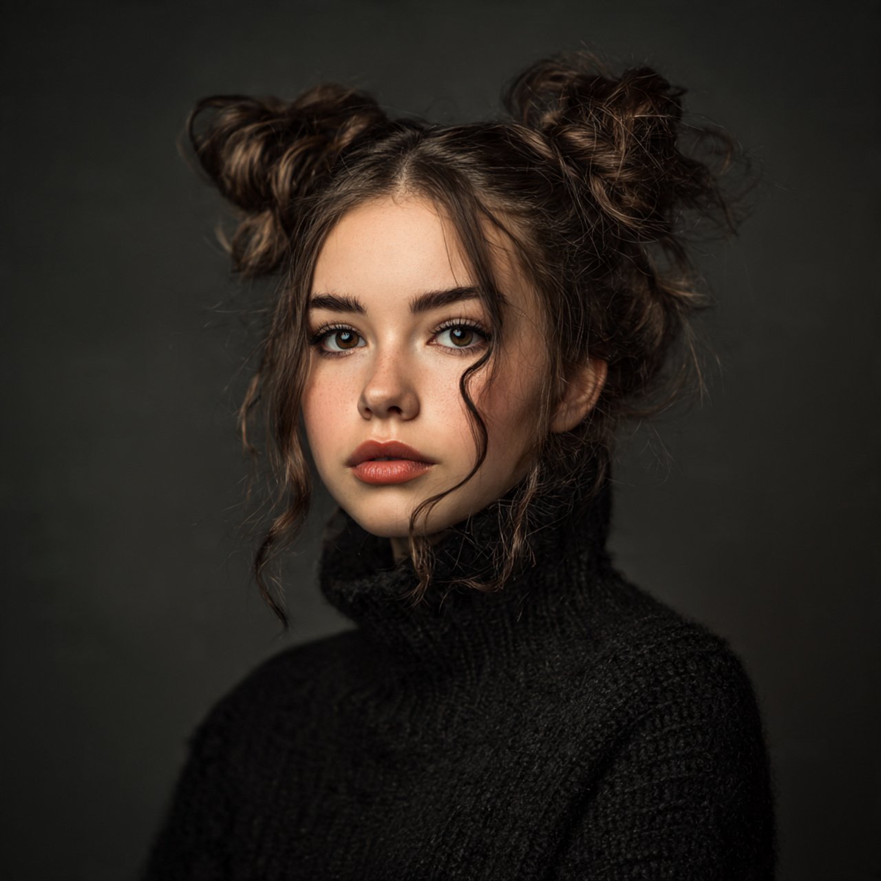 half up space buns hairstyle single person detaile