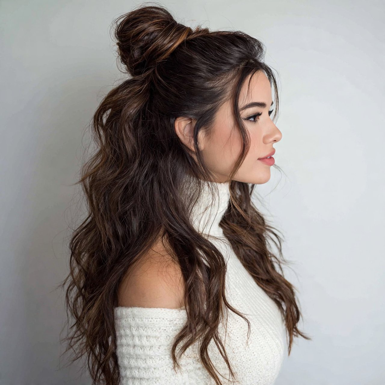 half up top knot easy prom hairstyle