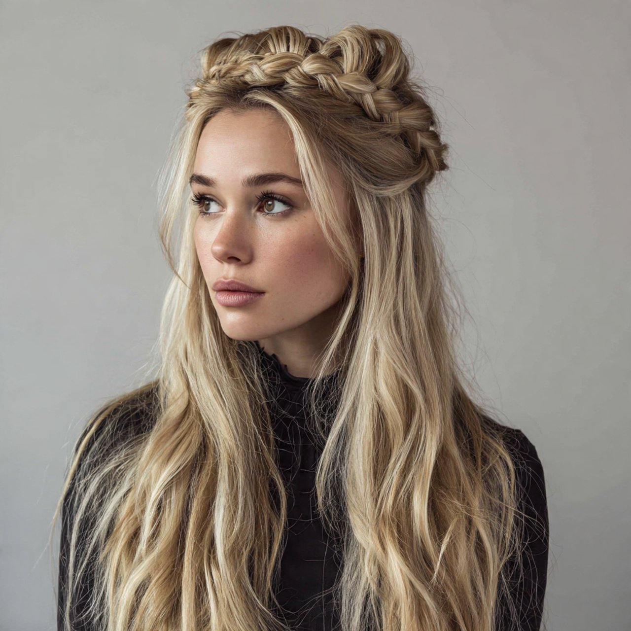 half up twisted crown hairstyle 1