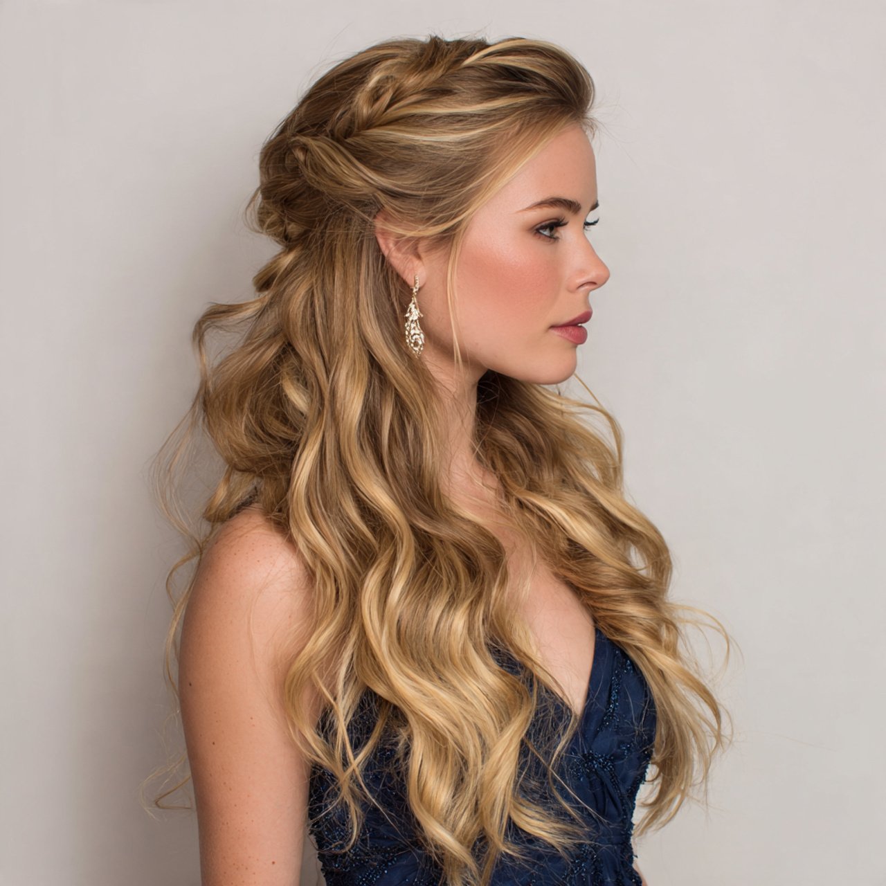 half up with loose waves prom hairstyles