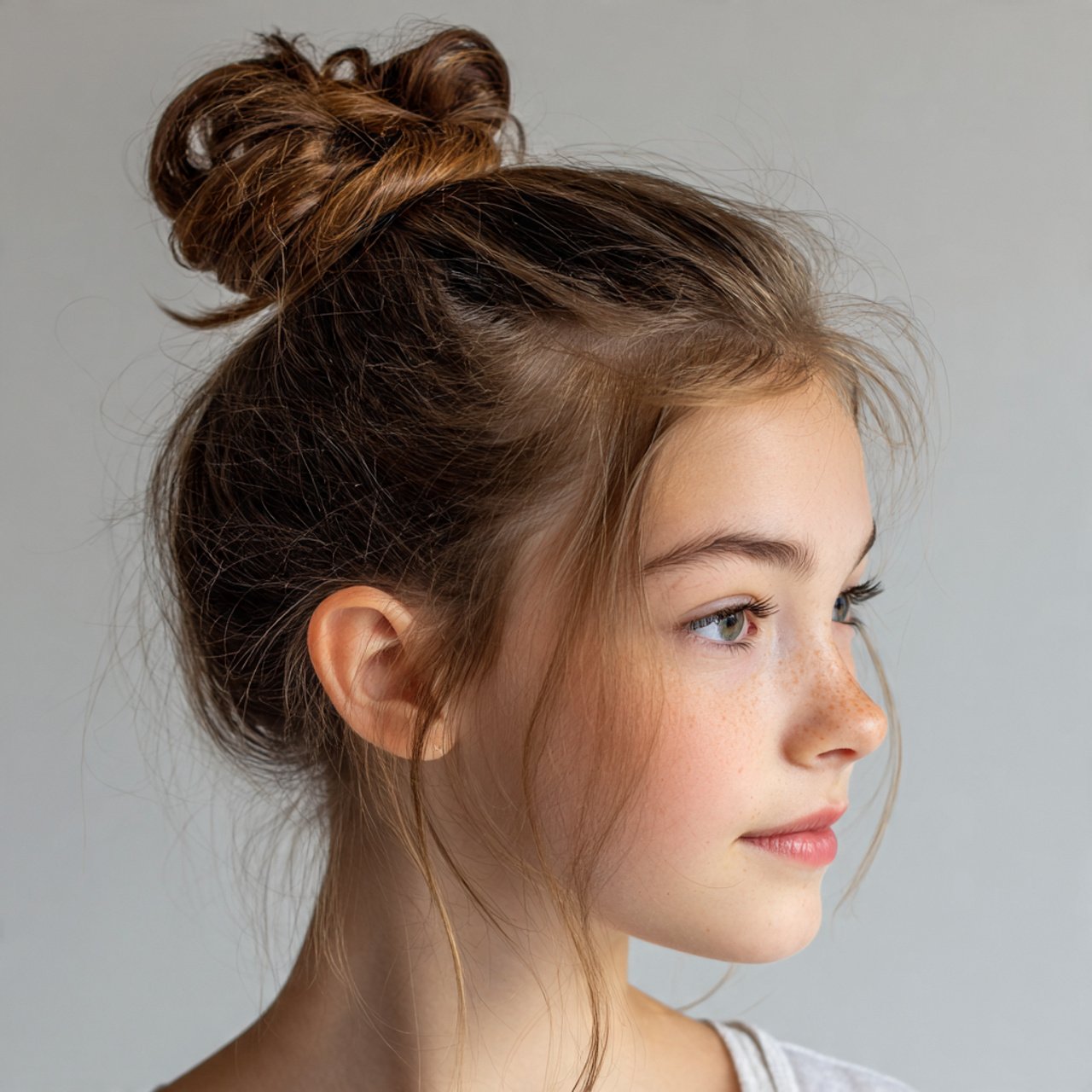 high bun easy school hairstyle on a teenage girl s