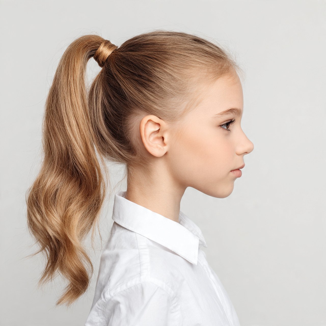 high ponytail cute school hairstyle on a young gir